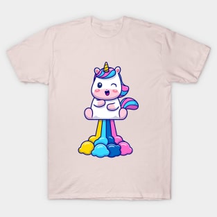 Cute Unicorn on Rainbow T-Shirt